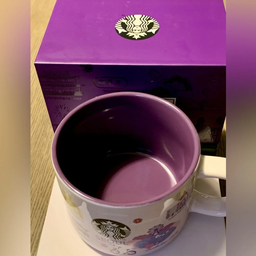 💜 Seoul, Starbucks Korea Mug w Purple & White. Featuring the popular landmarks